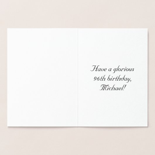 96th Birthday: Elegant, Ornate Script; Custom Name 箔カード (内部)