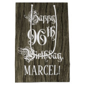 96th Birthday: Fancy, Faux Wood Look + Custom Name ミディアムペーパーバッグ (裏面)