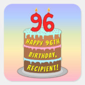 96th Birthday: Fun Cake and Candles + Custom Name スクエアシール (正面)