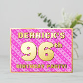 96th Birthday Party —おもしろいピンクのハートとストライプ 箔招待状 (立ち正面)