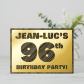 96th Birthday Party — はっきりしたWood Grainフェイク文字 箔招待状 (立ち正面)