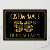 96th Birthday Party —アールデコスタイル「96」 +名前 箔招待状 (正面)