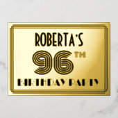 96th Birthday Party —アールデコスタイル「96」 & Name 箔招待状 (正面)