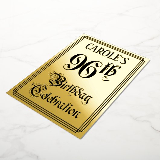 96th Birthday Party – スクリプエレガントト+名前をカスタムする 箔招待状 (回転した状態)