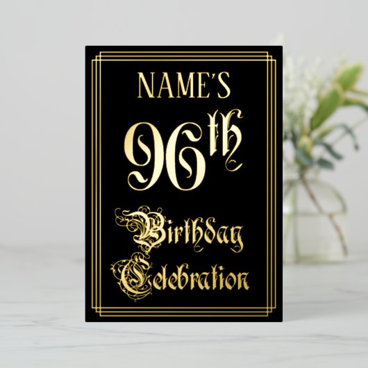 96th Birthday Party – スクリプファンシート&名前をカスタムする 箔招待状 (立ち正面)