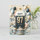 97エレガント番目の誕生日カード – パーソナライズされた Happy (スタンド正面)