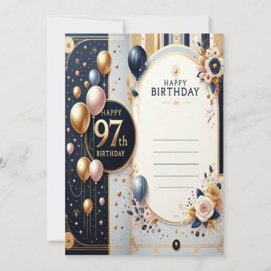 97エレガント番目の誕生日カード – パーソナライズされた Happy (裏面)