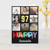 97ハッピーバースデーフォトコラージュモダンブラック カード (黄色い花)