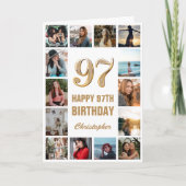 97ハッピーバースデー金ゴールドとホワイトフォトコラージュ カード (正面)