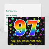 97歳の誕生日おめでとう：楽しいスター柄、虹97、[名前] ポストカード (正面/裏面)