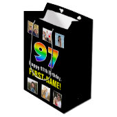 97歳の誕生日お祝い: レインボー "97"、カスタム写真と名前 ミディアムペーパーバッグ (正面アングル)