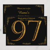 97歳の誕生日パーティー、ギャツビー風、黒と金の輝き 招待状 (正面/裏面)