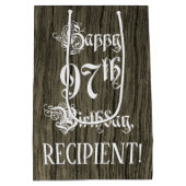 97歳の誕生日: おしゃれな偽木調 + オーダーメイドの名前 ミディアムペーパーバッグ (裏面)