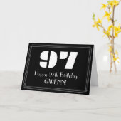 97歳の誕生日：アートデコ調の「97」＆名前 カード (黄色い花)