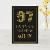 97歳の誕生日：アールデコ調の見た目 "97" と名前 カード (黄色い花)