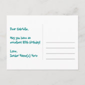 97歳の誕生日:ピンクのストライプとハート、虹97 ポストカード (裏面)