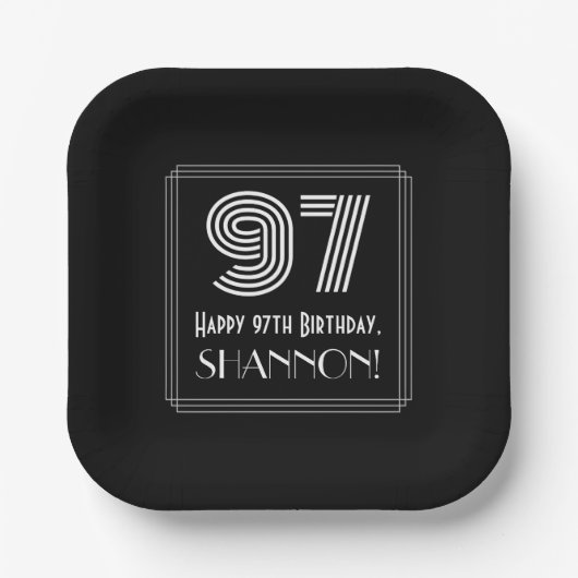 97番目の誕生日—インスパイアアールデコの外観「97」 +名前 ペーパープレート (正面)