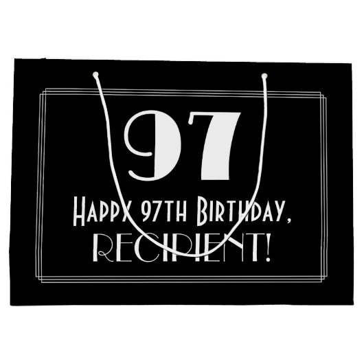 97番目の誕生日:インスパイアアールデコスタイル「97」、名前 ラージペーパーバッグ (裏面)