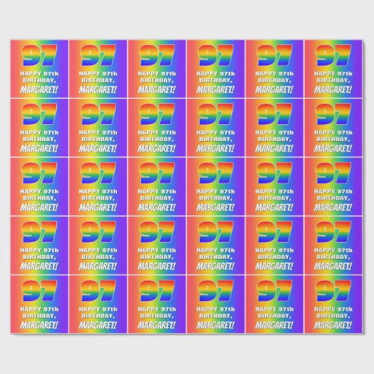 97番目の誕生日: カラフル, Rainbow Pattern # 97 ラッピングペーパー (フラット)