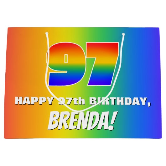 97番目の誕生日: カラフル, Rainbow Pattern # 97 ラージペーパーバッグ (正面)