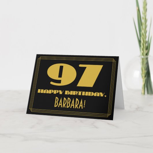 97番目の誕生日：名前+アールデコインスパイア「97」を見る カード (正面)