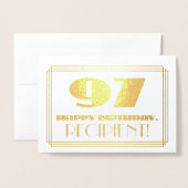 97番目の誕生日、名前+アールデコインスパイア「97」を見る 箔カード (封筒付き正面)