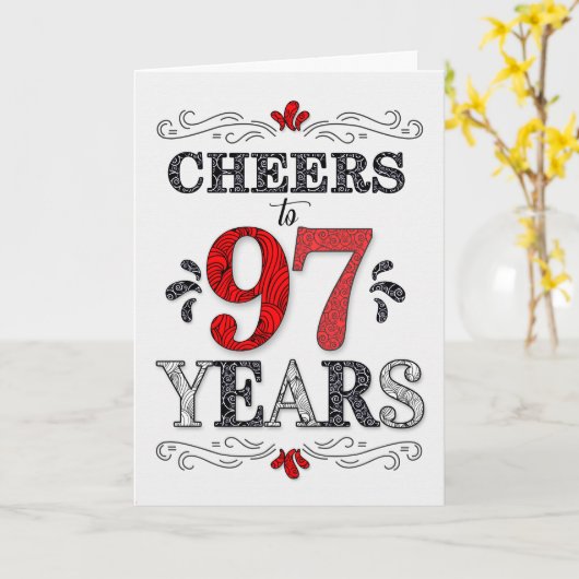 97誕生日応援の赤い白の黒のパターン カード (黄色い花)