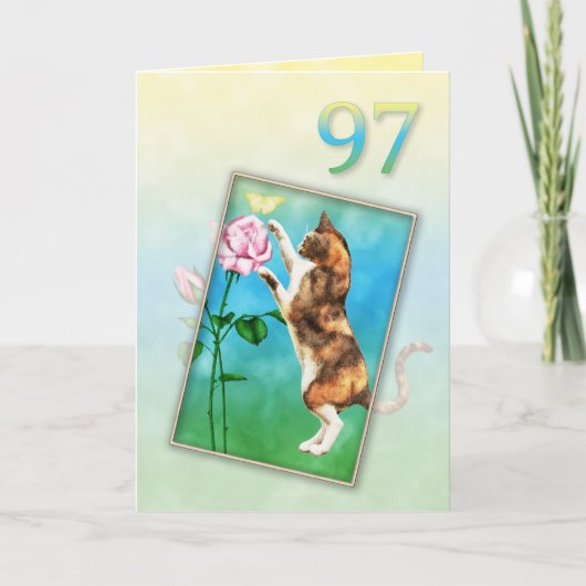 97誕生日猫よくはしゃぐ付き カード (正面)