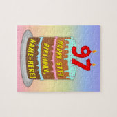 97誕生日:おもしろいケーキとキャンドル+名前をカスタムする ジグソーパズル (横)