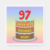 97誕生日:おもしろいケーキとキャンドル+名前をカスタムする スタンダードランチョンナプキン (正面)