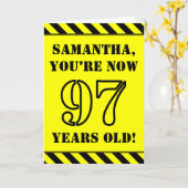 97誕生日:おもしろいステンシルスタイル文字、名前をカスタムする カード (黄色い花)