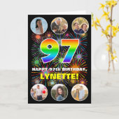 97誕生日:おもしろいレインボー#,名前をカスタムする&写真 カード (黄色い花)