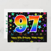97誕生日:おもしろい星パターン，虹97，名前 ポストカード (正面/裏面)