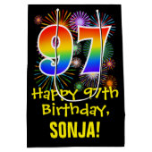 97誕生日:おもしろい花火パターン+虹97 ミディアムペーパーバッグ (裏面)