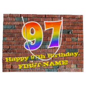 97誕生日:おもしろい、グラフィティインスパイアレインボーー# 97 ラージペーパーバッグ (裏面)