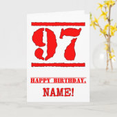 97誕生日:おもしろい、赤ゴムスタンプルックインスパイアス カード (黄色い花)