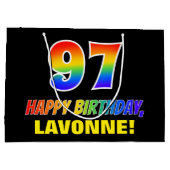 97誕生日:はっきりした,おもしろい,シンプル虹， 97 ラージペーパーバッグ (裏面)