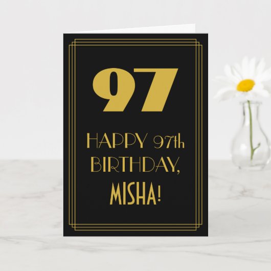 97誕生日~アールデコインスパイア見る"97" & Name カード (小さな植物)