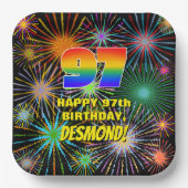 97誕生日:カラフルおもしろい祝賀花火 ペーパープレート (正面)