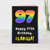 97誕生日:カラフルレインボー# 97,名前をカスタムする カード (正面)