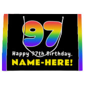 97誕生日:カラフルレインボー# 97,名前をカスタムする ラージペーパーバッグ (正面)