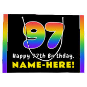 97誕生日:カラフルレインボー# 97,名前をカスタムする ラージペーパーバッグ (裏面)