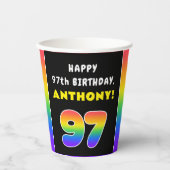 97誕生日:カラフルレインボー# 97,名前をカスタムする 紙コップ (正面)