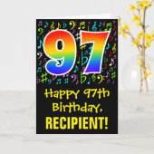 97誕生日:カラフル音楽シンボル+虹97 カード (黄色い花)