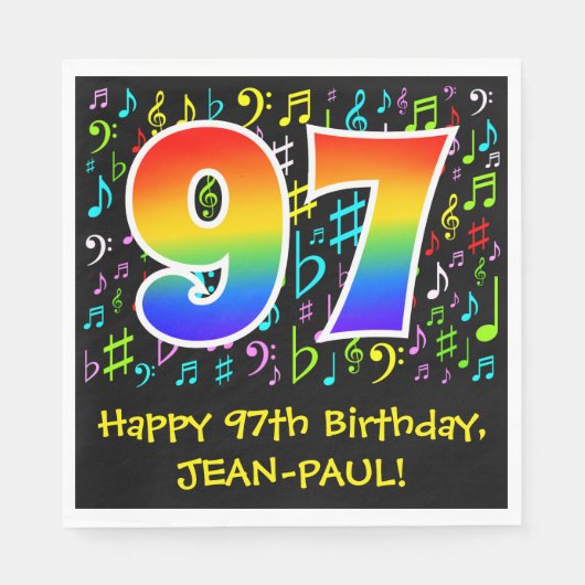 97誕生日-カラフル音楽シンボル, Rainbow 97 スタンダードランチョンナプキン (正面)