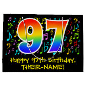97誕生日-カラフル音楽シンボル， Rainbow 97 ラージペーパーバッグ (裏面)