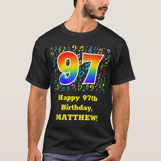 97誕生日:カラフルMusic Symbols, Rainbow 97 Tシャツ (正面)