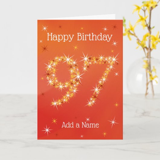 97誕生日 – スター番号 – 赤 – Age 97カード カード (黄色い花)