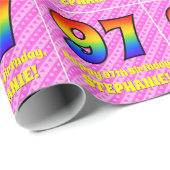 97誕生日:ピンクストライプのハート、レインボー# 97 ラッピングペーパー (ロールコーナー)