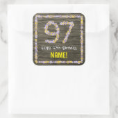 97誕生日:フローラ番号フェイク、木目、名前 スクエアシール (バッグ)